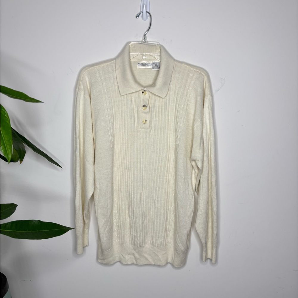 BN9 Elizabeth by Liz Claiborne Cream Ribbed Knit Sweater Long Sleeve XL‎